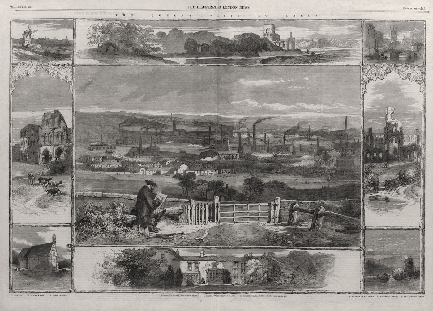 Kirkstall Abbey. Leeds, from Beeston Hall. Farnley Hall, Otley. Yorkshire 1858